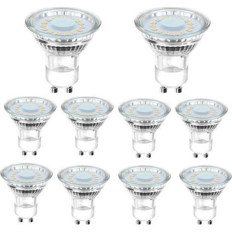 10 ampoules LED GU10 équivalentes à une ampoule halogène de 50 W, 4 W, éclairage blanc lumière du jour 6500 K, faisceau coudé à 120°. (1/5)