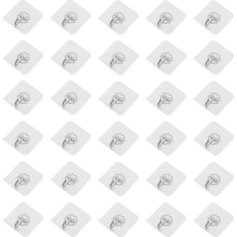 Ganci Adesivi Transparenti Senza Foratura, Set di 30 Pezzi, Portata Massima 10 kg, Ideali per Cucina, Bagno, Ufficio, Resistente all'Aqua e all'Olio, Installazione Facile e Veloce - Ganci Multiuso per (1/5)