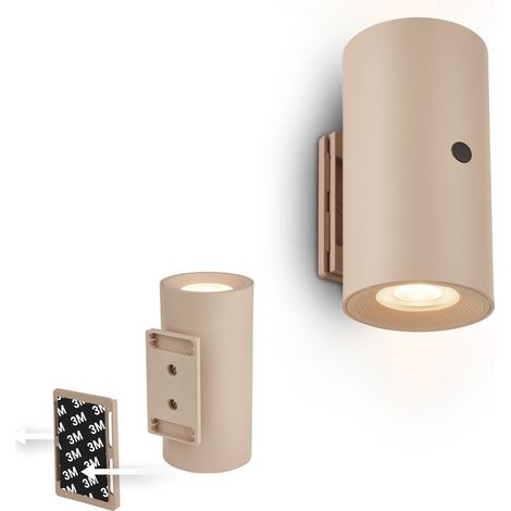 Applique LED sans fil avec batterie dimmable 3 niveaux commande tactile lumière blanc chaud 3000 K Ø6,1 cm hauteur 12 cm couleur beige fixation sans perçage (1/5)