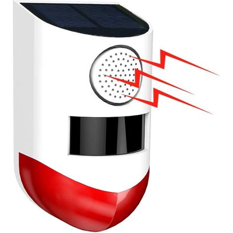 Alarme solaire sans fil avec détecteur de mouvement 120 décibels, alarme sonore et flash d'avertissement stroboscopique pour ferme, villa, protection intérieur/extérieur (1/5)