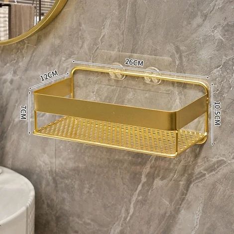 (26 cm - Sans crochet) Étagère de rangement dorée pour salle de bain, support mural trépied pour shampoing et gel douche, accessoires de salle de bain (1/5)