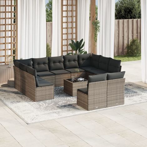 Set de sofás de jardín 12 pzas con cojines ratán sintético gris vidaXL (1/3)