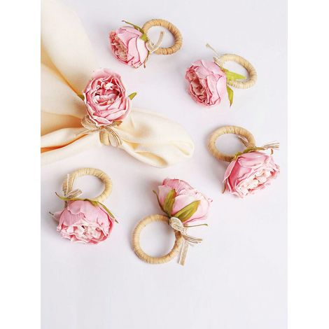 12 pièces : Anneaux de serviette en corde tissée faits main (nœud papillon rose) - Décoration idéale pour fêtes, mariages, Saint-Valentin et repas quotidiens à la maison (1/4)