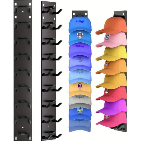 2-piece, wall-mounted cap holder with strong adhesive/drill fixing, two mounting options, plastic material, holds 18 caps (black) (1/4)