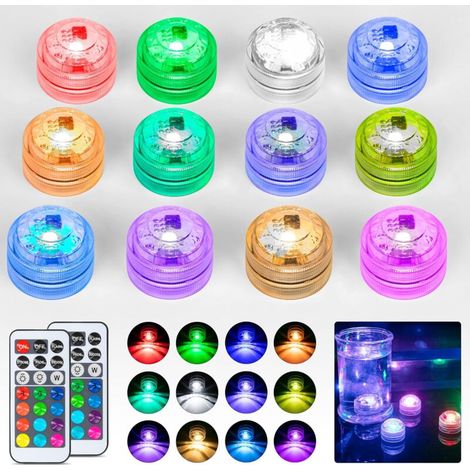 MINKUROW Mini-LED-Tauchlichter, 12 Stück, Unterwasserlichter, wasserdicht, mehrfarbige RGB-LED-Kerzen, Beleuchtung mit 2 Fernbedienungen für Schwimmbad, Teich, Aquarium, Vase, Halloween-Dekoration