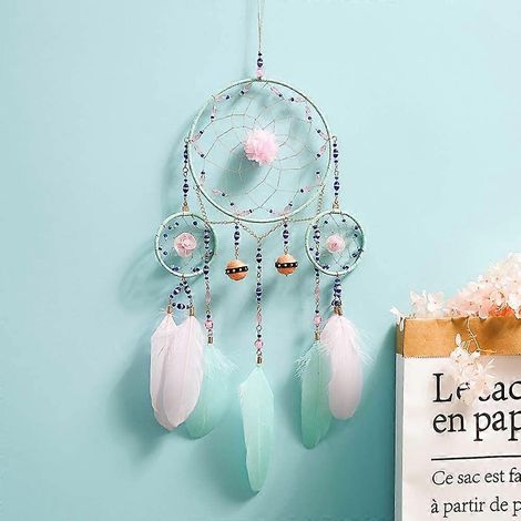 Handgefertigter Traumfänger aus blauen Federn im Boho-Stil, Vintage-Wanddekoration für Hochzeiten, 60 cm lang