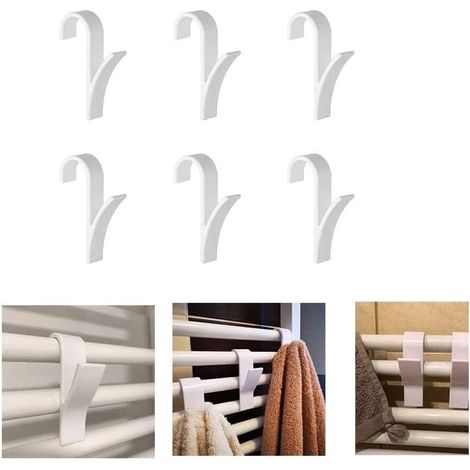 Lot de 6 crochets de porte-serviette universels - Plastique blanc, patère adhésive pour salle de bain, support mural sans perçage, accroche-serviettes robuste pour maison (1/5)