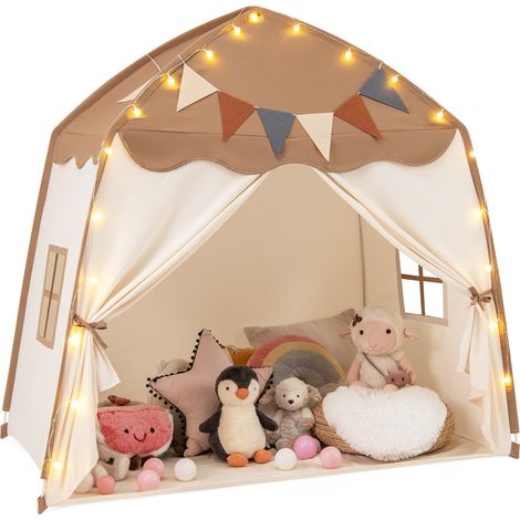 Kids Play Tent Bed Tent with String Lights Extra Large Playhouse Tent-Coffee (1/5)