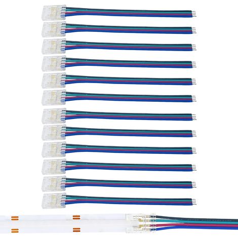 10 Pieces 10mm 4 Pin Connectors for COB LED Strips, Solderless Connectors Wire Strip + Cable 10 cm Gap Free Connection for Double Colour Strips 5V/12V/24V (1/5)