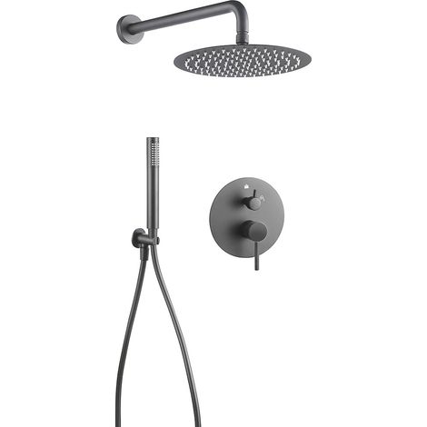 Kibath Grifo Empotrado de Ducha equipo de pared monomando redondo acabado GUN METAL mate fabricado en latón (1/4)