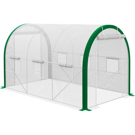 Invernadero túnel de plástico 3,58 x 2,1 x 2,1 m con puerta enrollable, acero galvanizado, blanco (1/5)