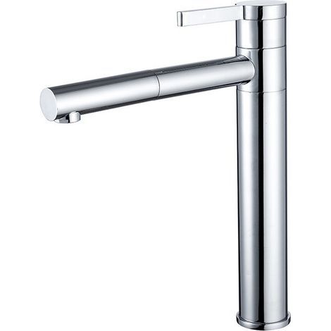 Grifo de lavabo totalmente de cobre, grifo de agua fría y caliente, grifo extraíble giratorio de 360 grados, color plata. (1/4)