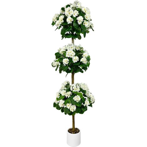 Arbre géranium artificiel 3 boules 150cm haut de gamme – Fleurs blanches réalistes – Pot inclus – Décoration intérieur/exterieurérieur – Maison, bureau, patio, jardin – Blanc (1/5)