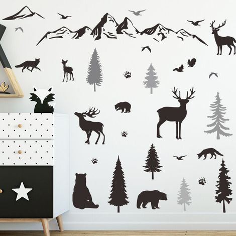 Stickers muraux forêt chambre d'enfant Stickers muraux bois vinyle papier peint forêt pin forêt décor forêt Animal ours cerf autocollant mural pour Noël enfants bricolage chambre (1/5)