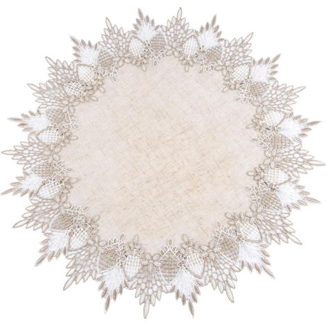 Leinen Spitzendeckchen 50x50 cm Vintage mit Stickerei für Tischdeko