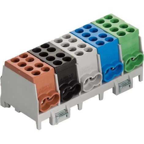 Borne de dérivation principale 5 broches pour rail DIN - Distributeur de courant avec VDE, marron/vert/noir/bleu/gris, plastique (1/5)