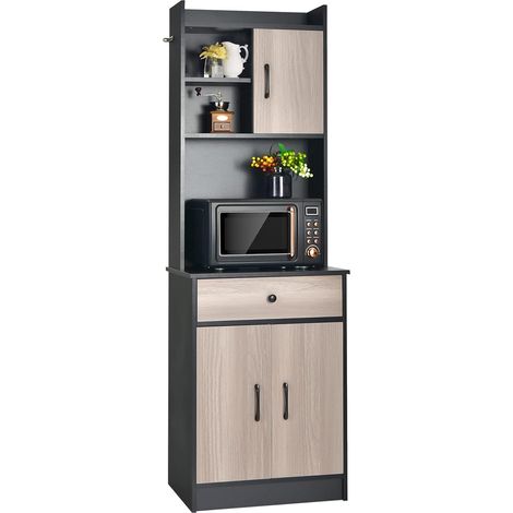 COSTWAY Mobile Cucina con 3 Ante e Credenza, Dispensa Cucina con Cassetto, con Foro per Cavi e Ripiani Regolabili, Ampio Spazio Aperto per Microonde, 60 x 40 x 180 cm (Nero)