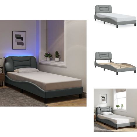 Bettgestell mit LED ohne Matratze Hellgrau 90x200 cm Stoff - Bettrahmen - Schlafzimmermöbel - Doppelbett - Boxspringbetten - Led Beleuchtung (1/5)