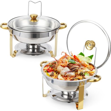 Bankettkocher, rund, 5QT, 2 Stück, mit Glasdeckel, Speisenwärmer aus Edelstahl, für Buffet, Hochzeit, Empfänge (1/5)