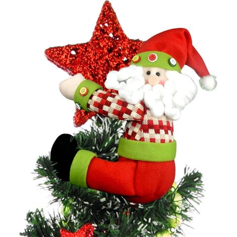 Cimier de Sapin de Noël, 33CM Large Pointes du Père Noël avec Barbe Blanche et Carreaux Veste pour Attache de Rideau Hugger Bouteille de Vin Maison Hiver Fête Décoration (1/5)