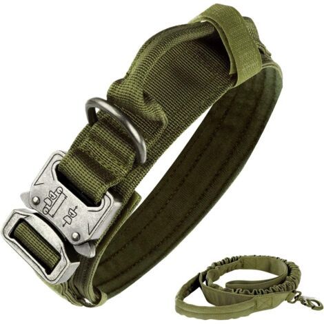 Collier de Chien Tactique de, Nylon, réglable, Collier K9, Boucle en métal Robuste avec poignée et Laisse de Chien Bungee Tactique, Nylon (XL, ArméeVert) (1/5)