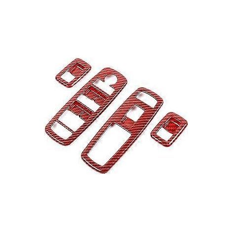 4 Stück rote Carbonfaser-Fensterheber-Innenverkleidungs-Schalterabdeckung für RAM 2010-2017/Charger Durango 2011-2021 (1/5)