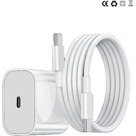 Chargeur rapide pour iPhone 15, 16 et 17 avec câble USB-C vers USB-C de 2 m, adaptateur de charge rapide 20 W, câble durable pour appareils iPhone et iPad