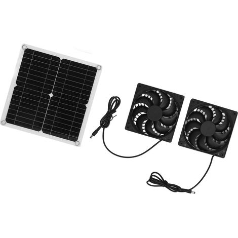 Tragbares Solarventilator-Set mit hohem Wirkungsgrad (20 W) und 2 Abluftventilatoren für Wohnmobile und Hundezwinger. (1/5)