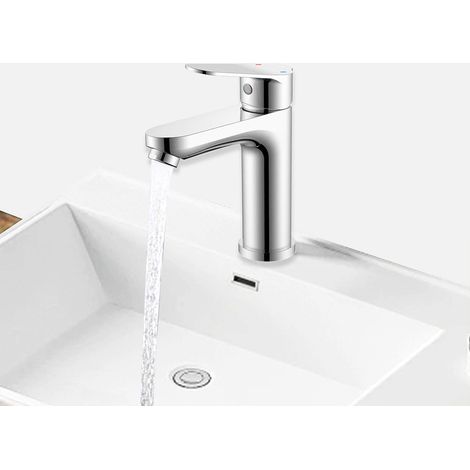 AICA Rubinetto Miscelatore per lavabo bagno in lega di zinco, cromato, Rubinetto lavabo monocomando con regolazione fredda e calda