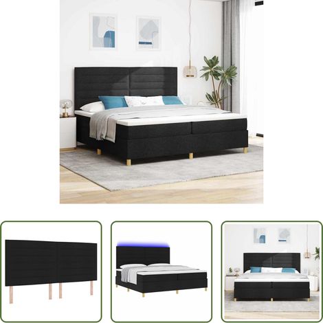 Lits LED - Lit à ressort LED avec matelas Noir 200 x 200 cm tissu (1/5)