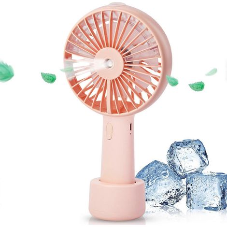 Portable fan with misting function, powered by a USB rechargeable lithium-ion battery, with 3 adjustable wind speeds, a mini personal fan.