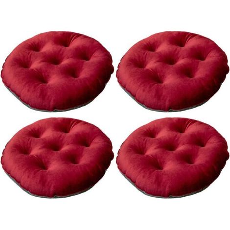 Lot de 4 Coussin de Chaise Coussins de Siège, Ronde Coussin de chaise en peluche cristal, avec un design coloré , 40 x 40cm,Vin (1/4)