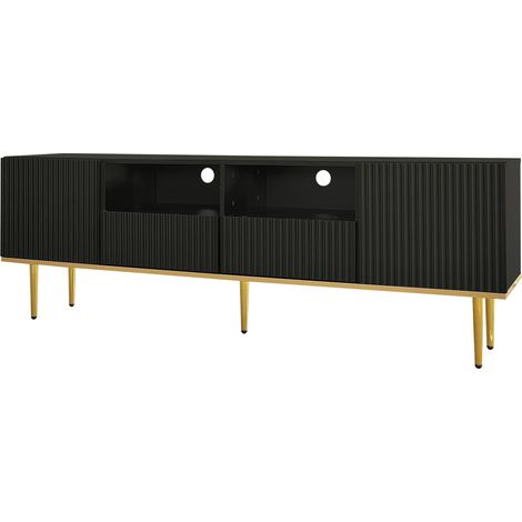 Mobile TV moderno nero con piedini e bordo dorati 165 x 36 x 55 cm (1/5)