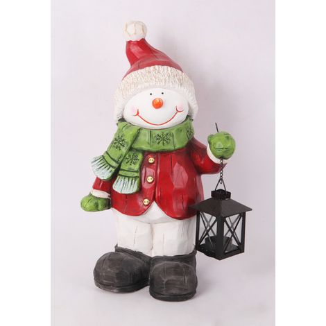 Dekofigur Schneemann mit Laterne 41 x 25 cm rot weiß Weihnachtscharaktere