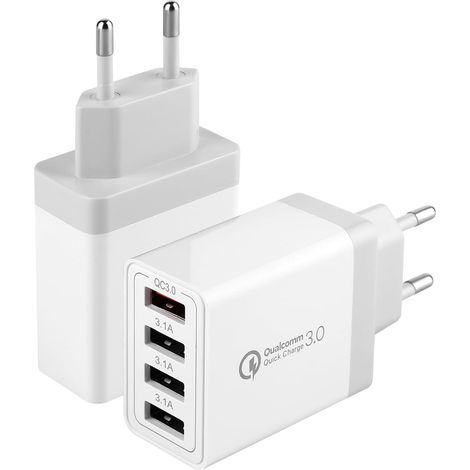 2 Pack 33W Chargeur USB Prise USB A Adaptateur, 4 Ports Multiprise Chargeur Universel QC3.0 Chargeur Rapide Secteur pour S10 S9 S8 A13, iPad, HTC, Google etc (1/5)