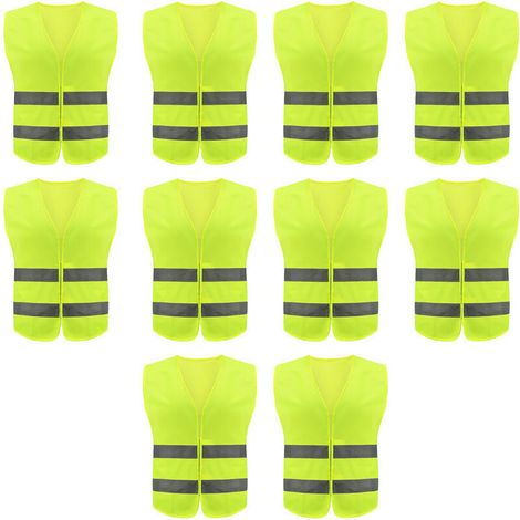 YMYNY Lot de 10 gilets de sécurité haute visibilité pour travaux de circulation, course à pied, arpenteur et garde de sécurité – Gilet de construction avec 2 bandes réfléchissantes.