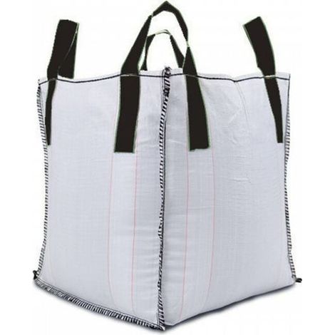 Grand sac de chantier 1000 kg, 80x80x90 cm, 4 sangles de levage, conteneur de gravats résistant, big bag polypropylène pour déchets et matériaux.
