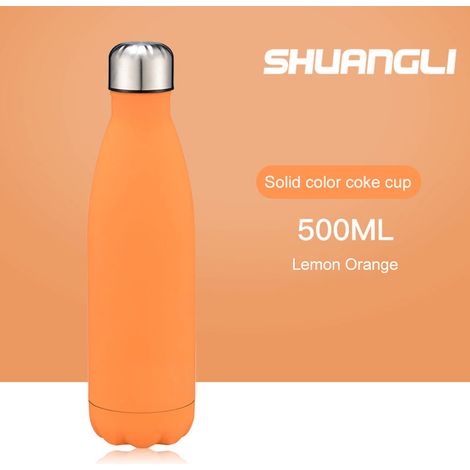 Bouteille d'eau isotherme en acier inoxydable 500 ml avec revêtement en caoutchouc, garde les eaux chaudes et froides longtemps. (1/5)
