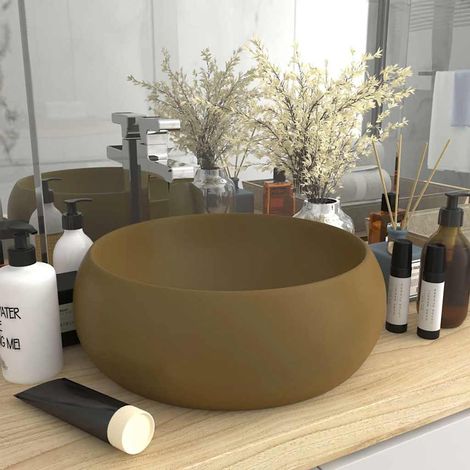 Vasque ronde luxueuse, crème mate, 40 x 15 cm, céramique