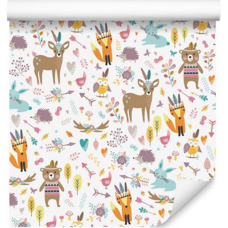 Carta da parati con simpatici animali del bosco per soggiorno e camera da letto, 50x1000 cm. (1/5)