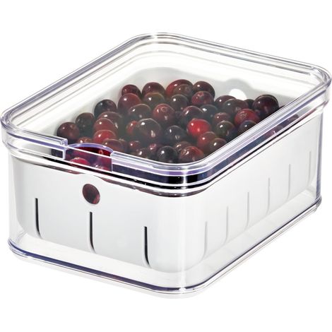 casier rangement pour fruits et baies, bac alimentaire en plastique sans BPA, bac rangement pour la cuisine avec égouttoir, transparent (1/5)