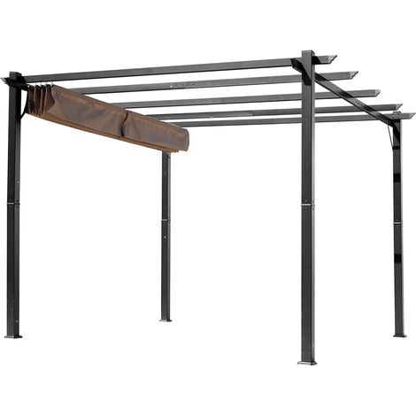 Pergola avec toit en toile ajustable, 3 x 4 m, auvent de terrasse en aluminium, protection solaire, gris et marron.