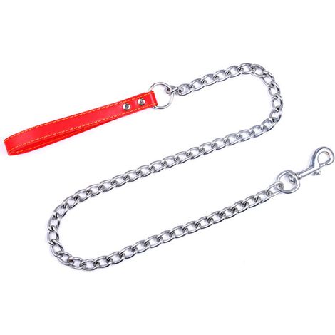 Welpen-Trainingsleine mit Kette und Griff aus PU-Leder (rot, 2 mm x 120 cm) (1/5)