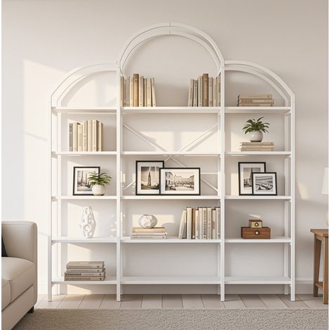 170 x 26 x 190 cm Regal im schlichten Stil, Stahlrohr-MDF-Material, fünf Schichten Stauraum, einzigartige Wolkenform, einfach zu montieren und zu reinigen, Weiß (1/5)