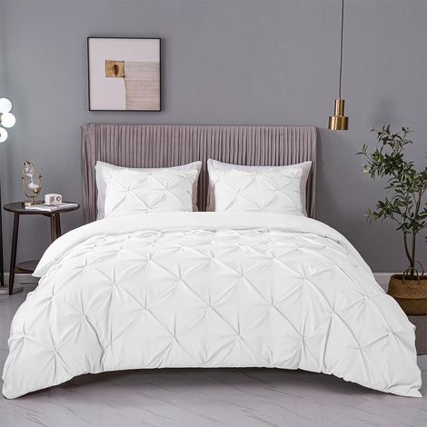 Parure de lit avec Housse de Couette pour lit Double avec Fermeture éclair et Attaches aux Coins, 100% Microfibre 120 g, Blanc (1/5)