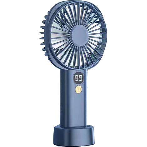 USB-wiederaufladbarer Handventilator – 5 Geschwindigkeitsstufen, leiser Betrieb mit Akkuanzeige – Dunkelblau (1/5)