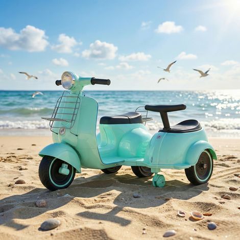 Moto Électrique Enfant Vespa Scooter avec Sidecar HOMEMiYN – 2 Places, dès 3 Ans, Vert Aqua (1/5)