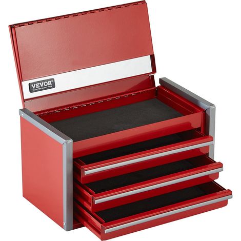 Tragbarer Werkzeugkasten aus Metall, 21,8 cm, 3 Schubladen, EVA-Auskleidung, PP-Gleitschienen, robuster Stahl, rot pulverbeschichtet (1/5)