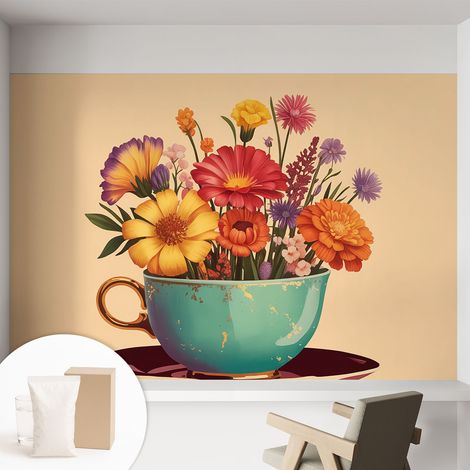 Tapete Vliestapete mit Kleber für Wohnzimmer Schlafzimmer Küche - Wanddekoration Farbenfroher Strauß 152x104 cm (1/5)