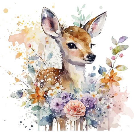 Papier peint panoramique Enfants - Biche fleurs - 130 cm x 84 cm (1/2)